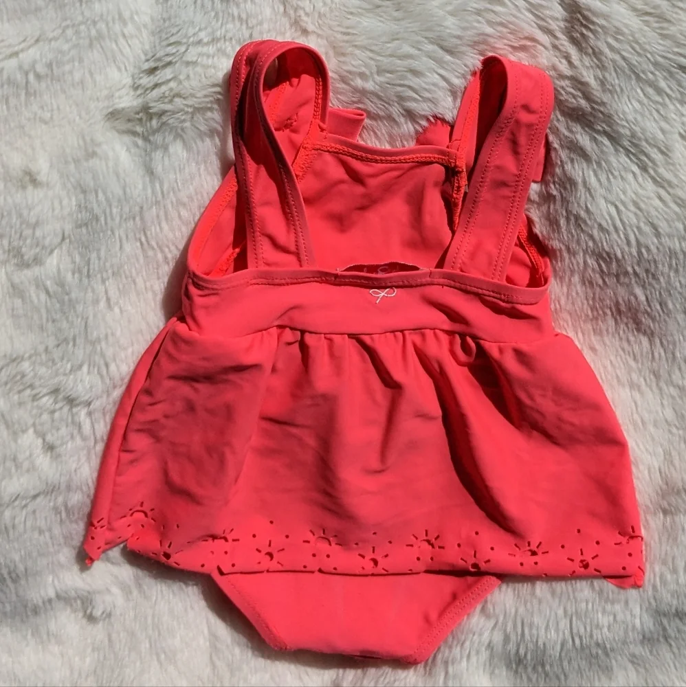 LILI GAUFRETTE Pink Bow Sunshine Ruffle Trim One-piece Swimsuit Infant 6m EUC